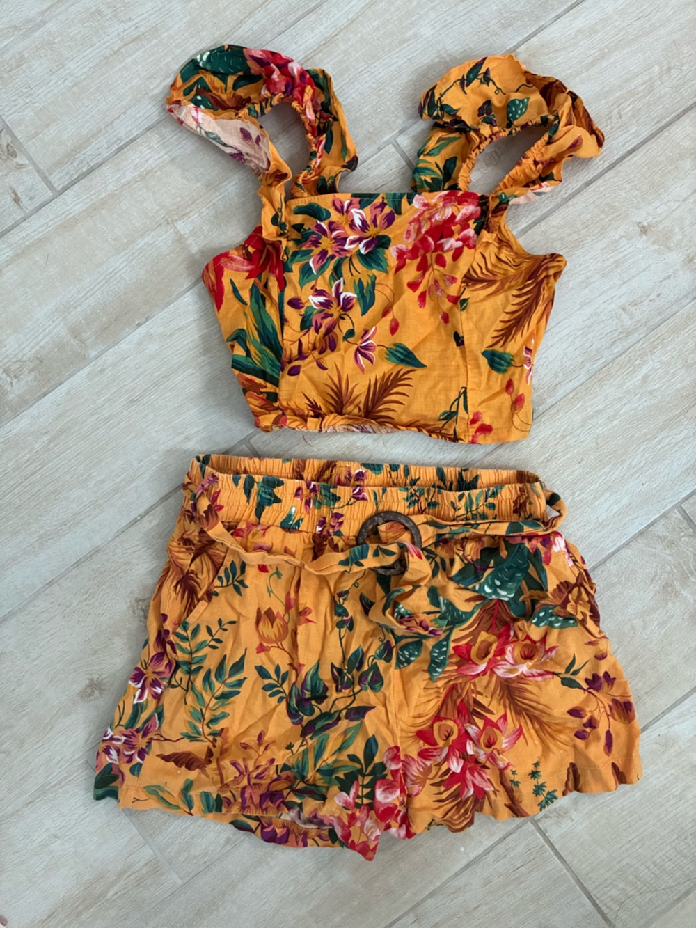 RACHEL Rachel Roy Mustard Floral Print Top and Short Set